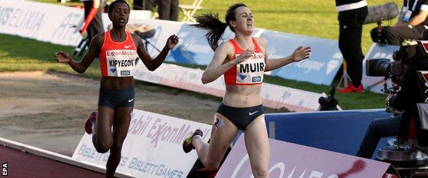 Britain's Laura Muir wins the 1,500m