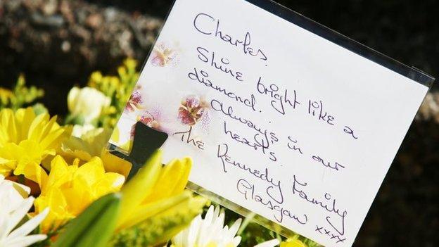 Note on flowers at Charles Kennedy's funeral