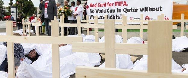 Activists in Zurich protested against the unsafe environments for migrant workers in Qatar