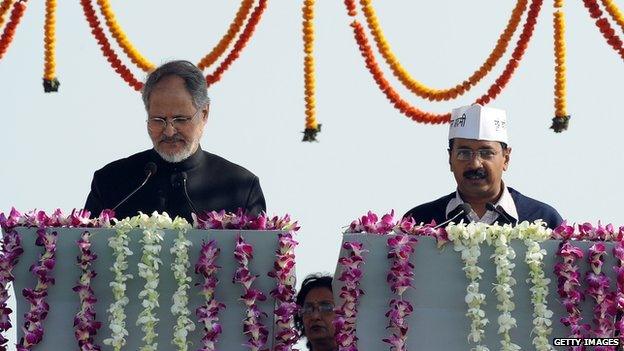 Lieutenant Governor Najeeb Jung with Chief Minister Arvind Kejriwal