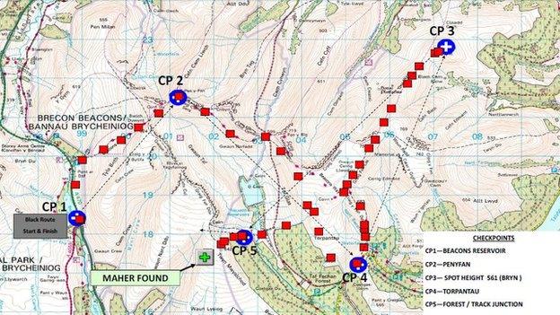 Tracking data of the route taken by L/Cpl Edward Maher during the SAS reservist selection exercise