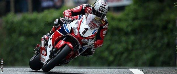 John McGuinness in action in Friday's Senior race at the Isle of Man TT