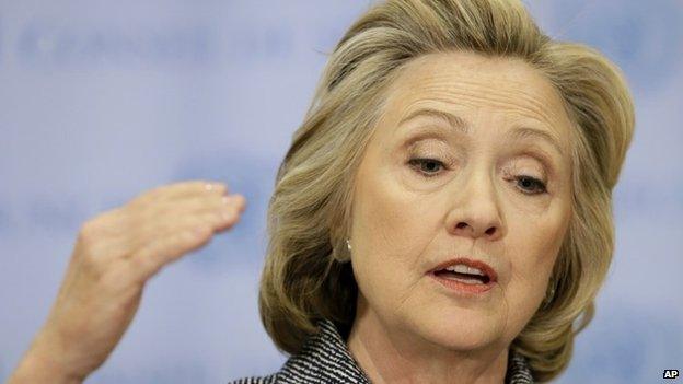 In this March 10, 2015 file photo, former Secretary of State Hillary Rodham Clinton speaks to the reporters at United Nations headquarters