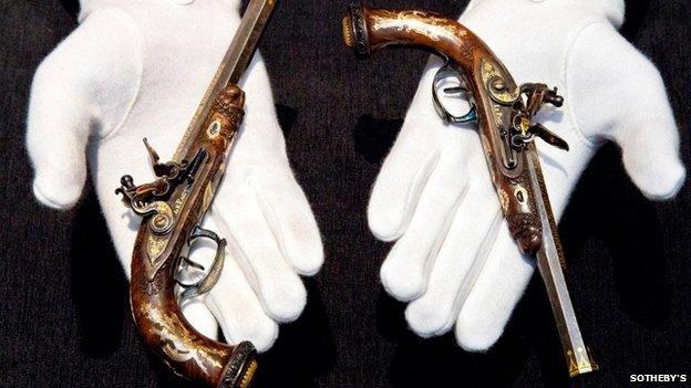 A pair of gold-encrusted pistols belonging to the son of Napoleon Bonaparte