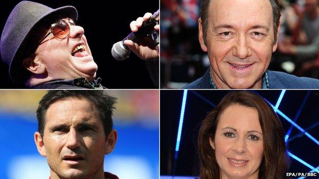 (Clockwise from top left) Van Morrison, Kevin Spacey, Jo Pavey, Frank Lampard