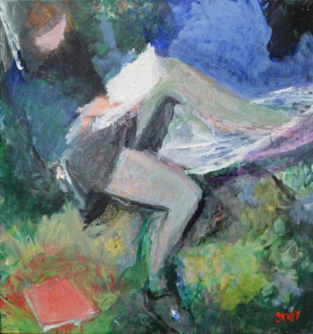 Frances in hammock by the river