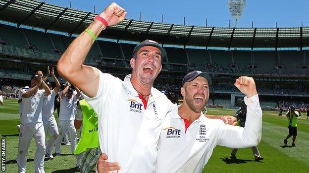 Kevin Pietersen and Matt Prior pictured celebrating an England victory