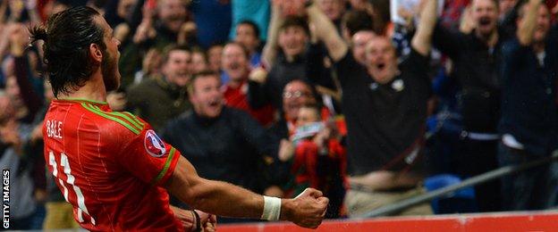 Christian Bale celebrates scoring for Wales