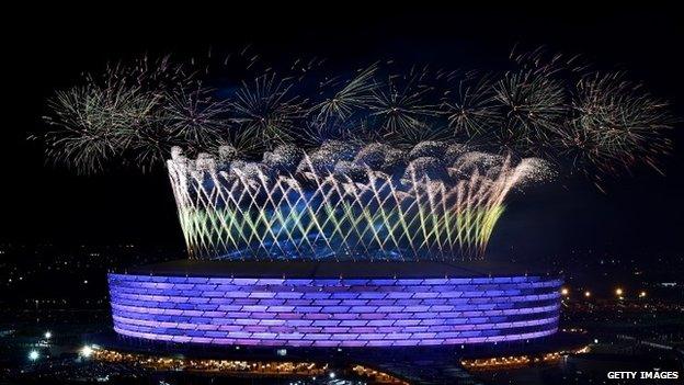 Fireworks at the opening ceremony of the first European Games