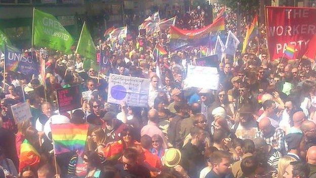 The demonstration has been organised by the Irish Congress of Trade Unions (ICTU), Amnesty International and the Rainbow Project