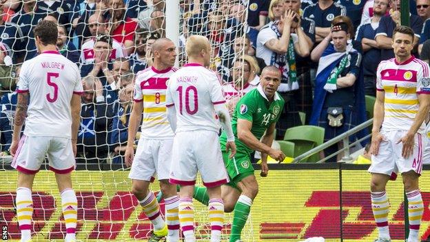 Jon Walters runs off to celebrate his goal for the Republic of Ireland