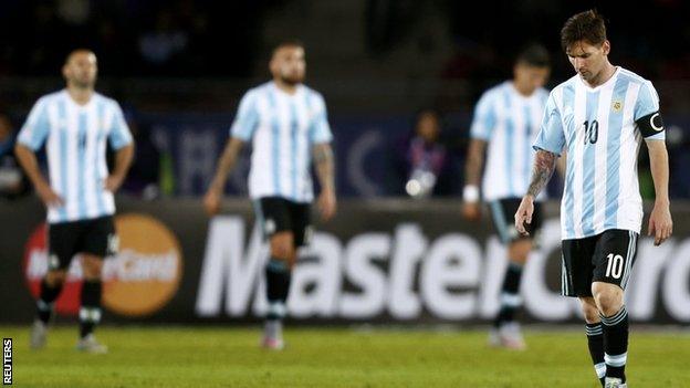 Argentina players including Lionel Messi after the draw with Paraguay