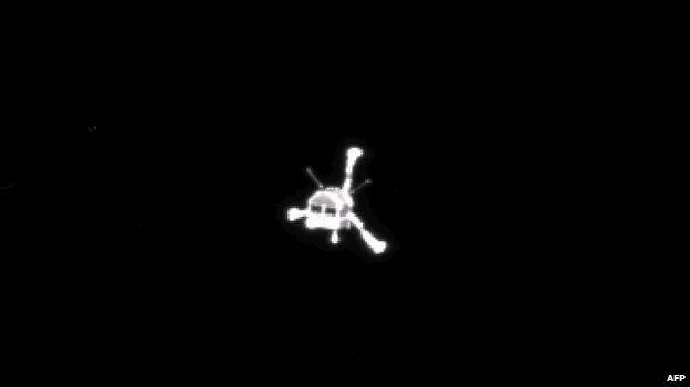 The Philae lander after separation captured by Rosettas OSIRIS narrow-angle camera