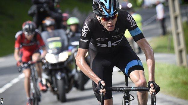 Chris Froome rides away from Tejay van Garderen