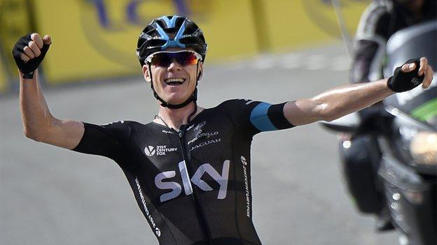 Chris Froome celebrates his win