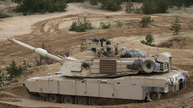 US tank on exercises at Adazi military base, Latvia, 7 May 15