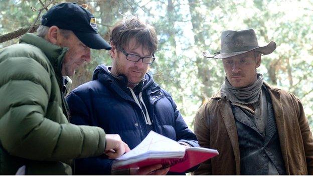 John Maclean and Michael Fassbender on set