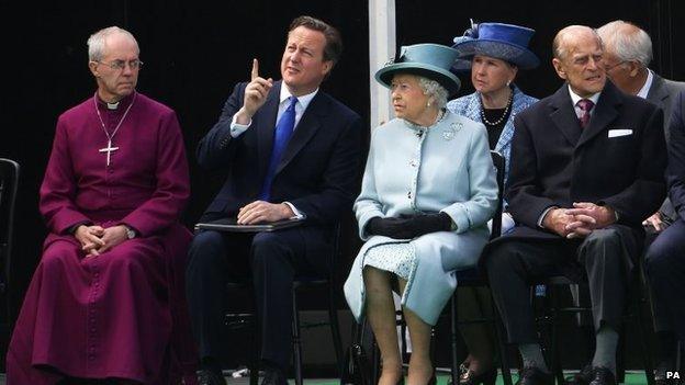 Justin Welby, David Cameron, the Queen and the Duke of Edinburgh at anniversary event