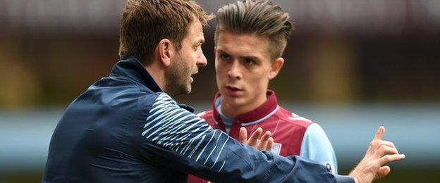 Aston Villa manager Tim Sherwood (left) and Jack Grealish