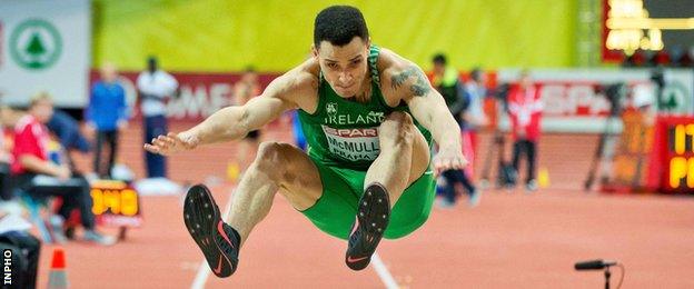 Adam McMullen in action at the European Indoor Championships in March