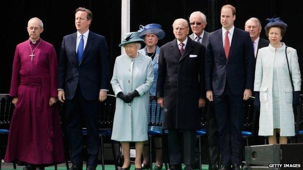 The Archbishop of Canterbury, Prime Minister David Cameron, the Queen and other senior royals