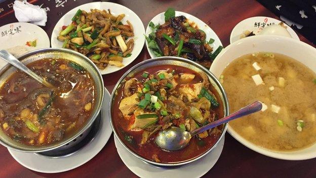 A sampling of Taiwanese dishes at a family restaurant