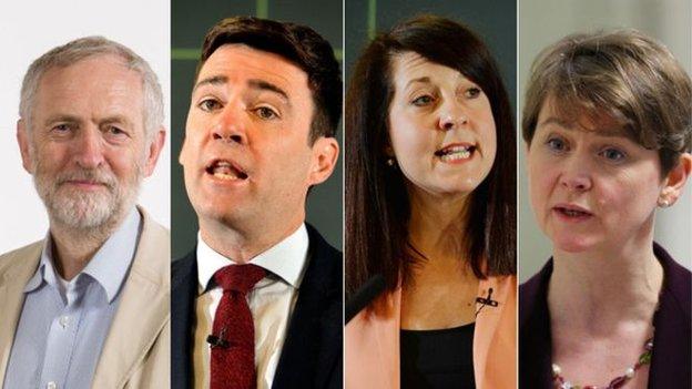 Jeremy Corbyn, Andy Burnham, Liz Kendall and Yvette Cooper