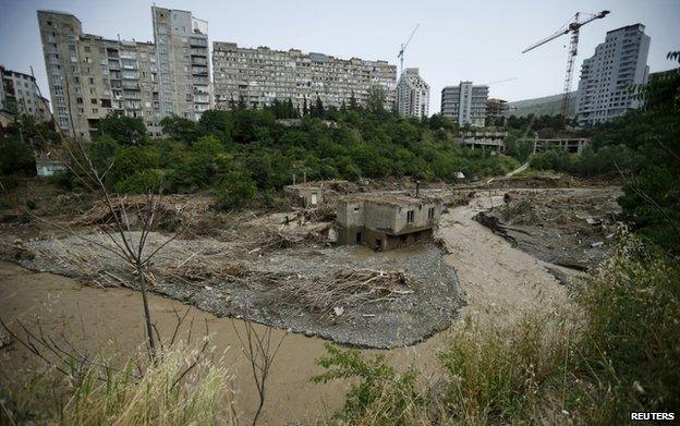 A general view shows an area affected by the floods in Tbilisi, Georgia, 16 June 2015