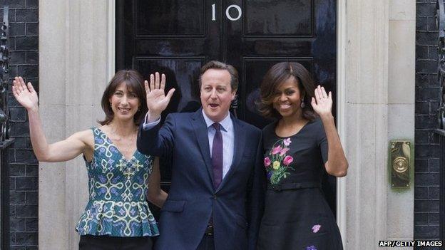 Prime Minister David Cameron and Samantha welcomed the First Lady to 10 Downing Street