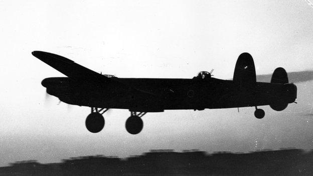 Avro Lancaster setting out on a bombing mission