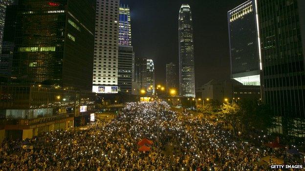 Tens of thousands of people pack the streets of Hong Kong, October 1, 2014