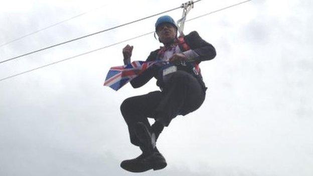 Boris Johnson on zipwire