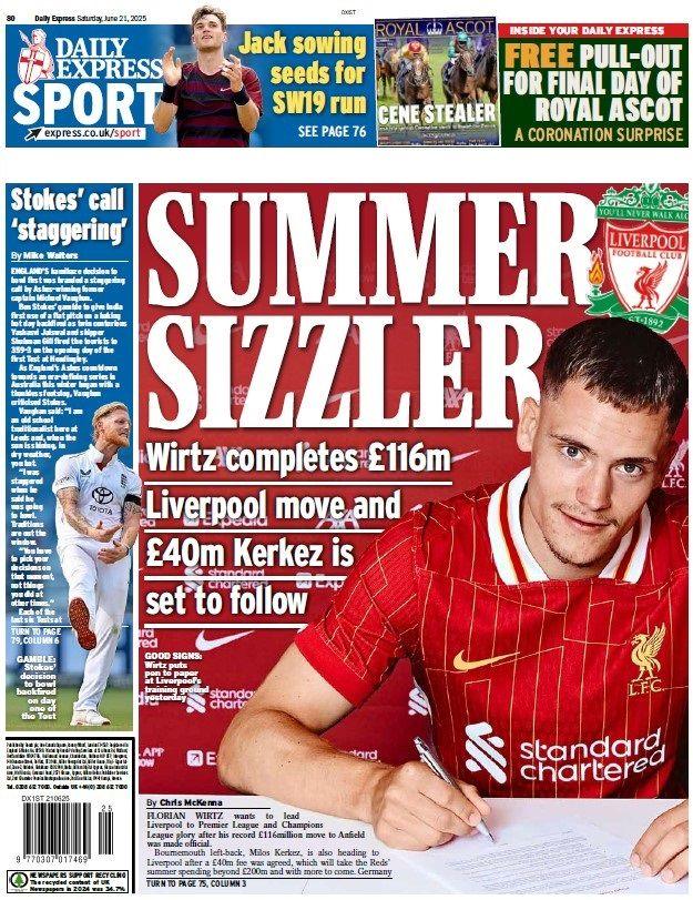 The back page of the Daily Express