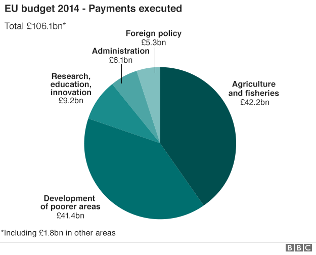 Chart showing how EU budget payments were divided in 2014.