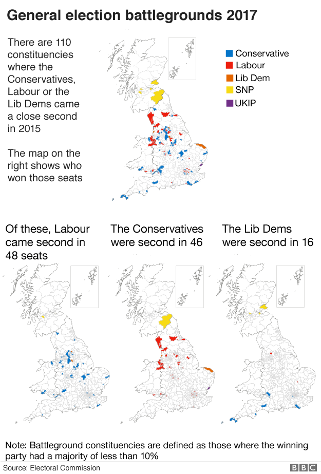 Maps of the most marginal seats in the Great Britain