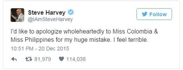 Steve Harvey apology tweet