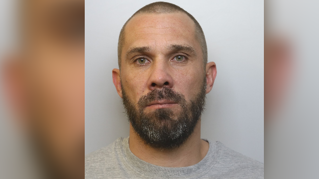 Mugshot of David Garland. He has green eyes, very short dark hair and a thicker dark beard with a little grey in the front. He is wearing a grey jumper and is looking into the camera.