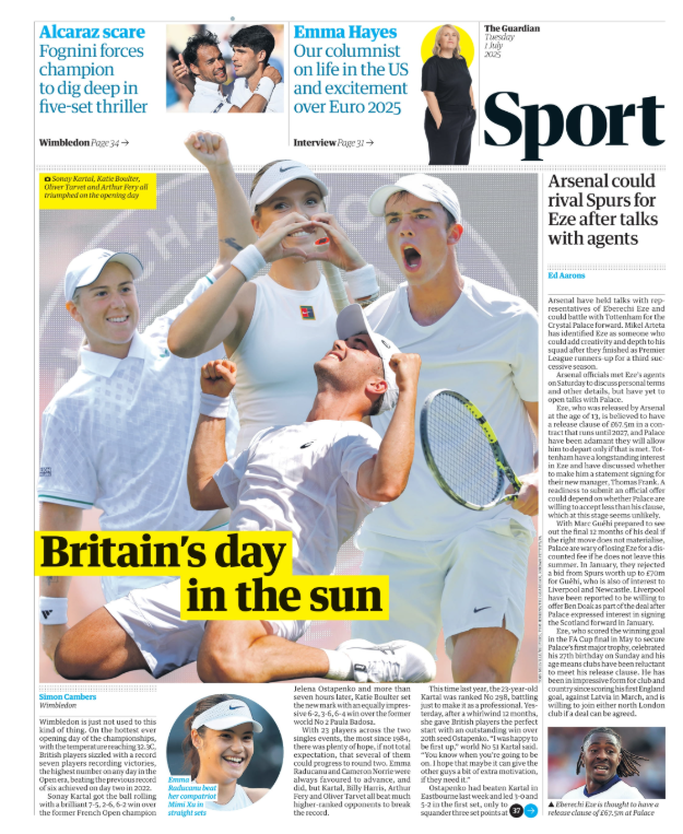 The back page of the Guardian
