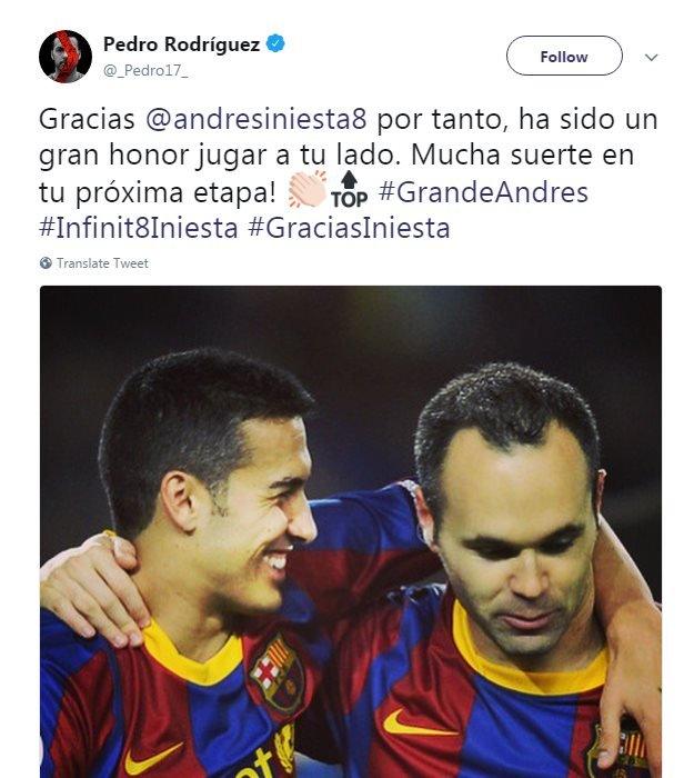 Pedro pays tribute to Andres Iniesta