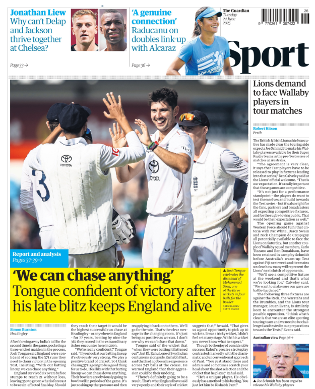 Guardian back page