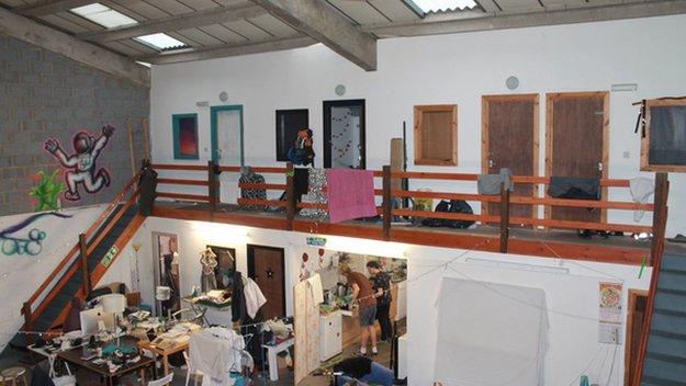 Inside a warehouse which has been converted into living accommodation