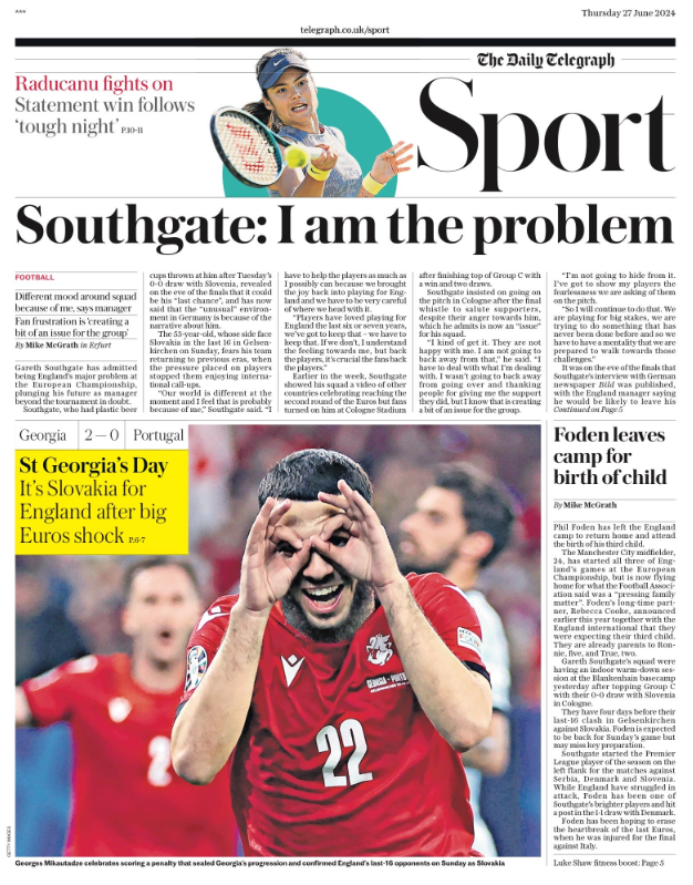 Telegraph Sport page