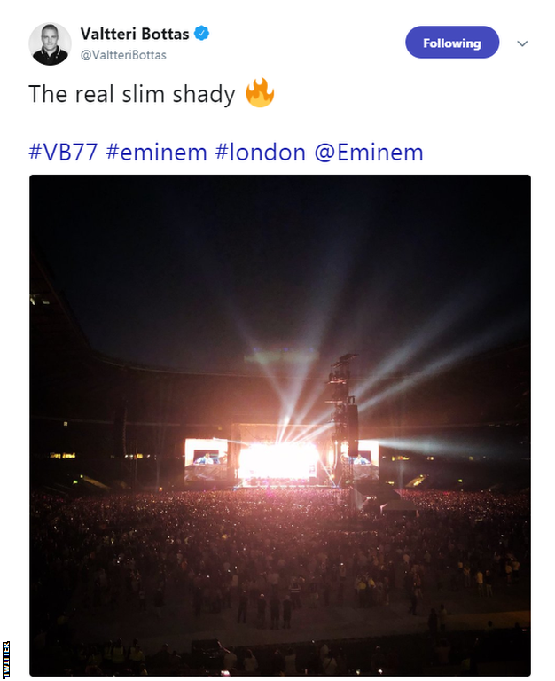 Valtteri Bottas at he Eminem concert at Twickenham