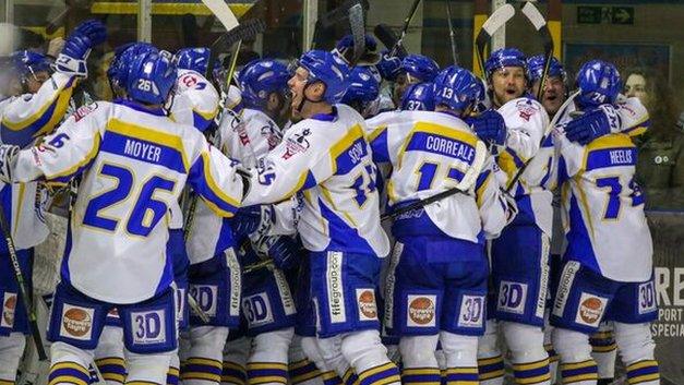Flyers players celebrate after Finucci's overtime winner confirmed their final four place