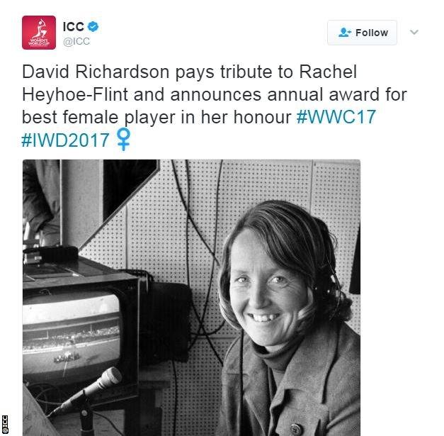 The ICC tweet about Rachael Heyhoe-Flint