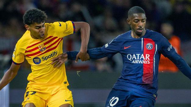 Lamine Yamal and Ousmane Dembele battle for the battle during the 2023-24 season