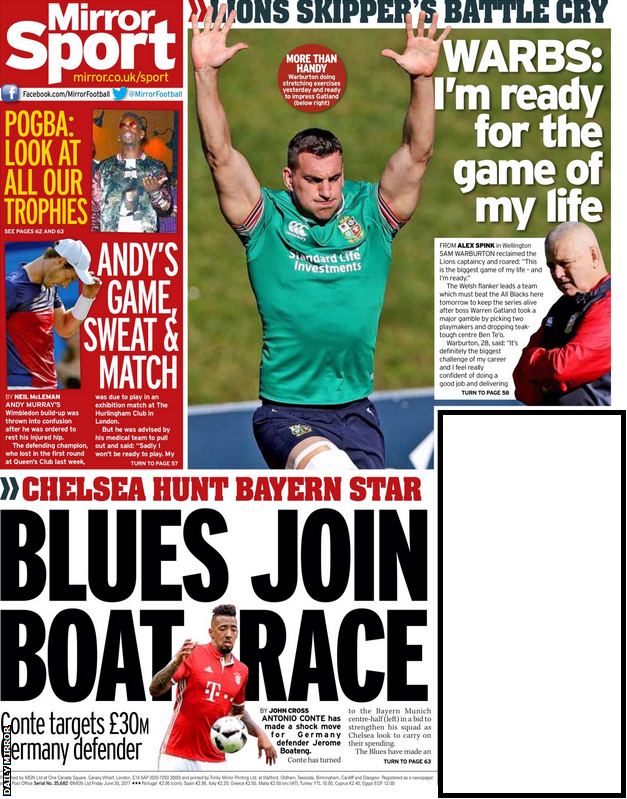 The Daily Mirror claims Chelsea are chasing Bayern Munich's Jerome Boateng