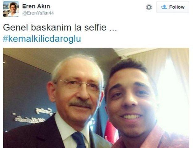 Eren Akin tweeted this photo with the CHP leader Kemal Kilicdaroglu