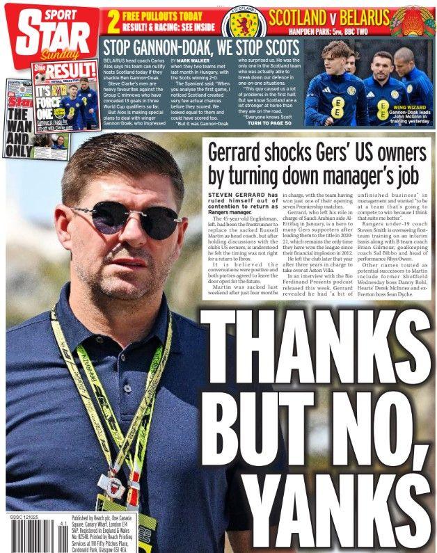 Star On Sunday back page