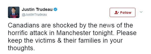 Canada's Prime Minister Justin Trudeau tweeted his condolences: "We are shocked by the news"